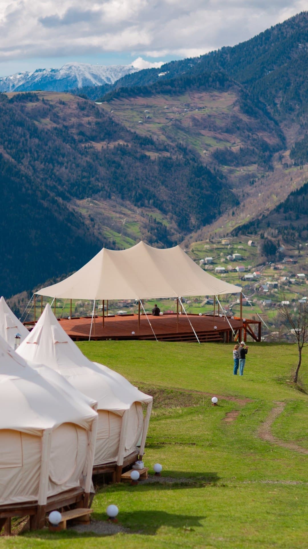 The wooden yoga shala with mountain views